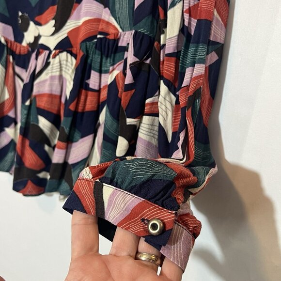 Maeve Anthropologie Cheyenne Peplum Birds Print Blouse Small Top Long Sleeves - Picture 8 of 12